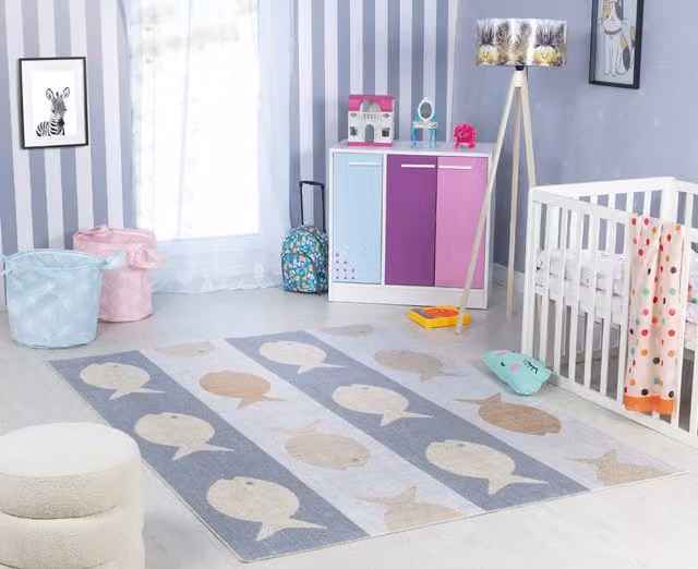 Livabliss Fish Washable Kids Rug, Multicolour Animal Design for Childrens Bedrooms and Nurseries, W/D/H: 80 x 150 x 0.35 cm