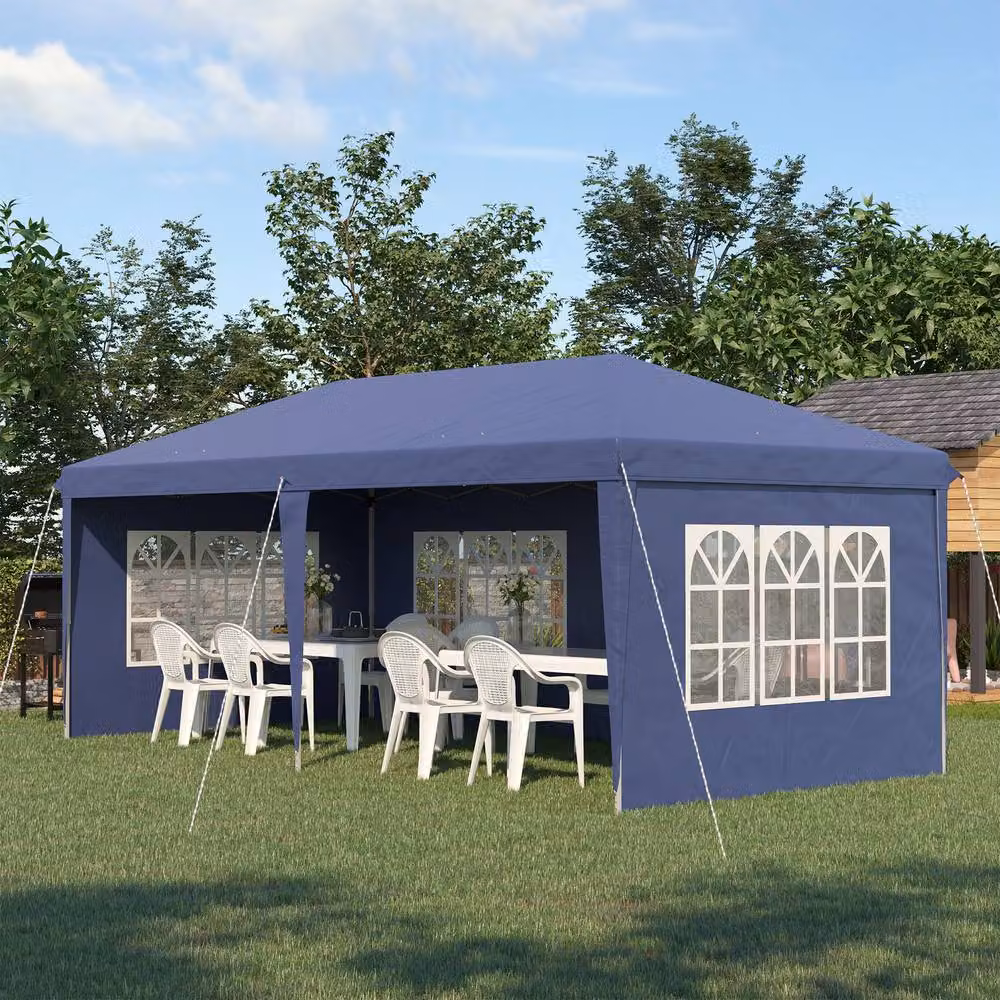 Outsunny Blue Pop Up Gazebo Party Tent with Sidewalls, W/D/H: 600 x 300 x 270 cm – 3