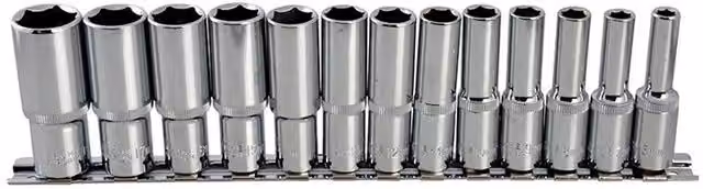 Bluespot Tools 13 Piece 3/8in Drive Deep Socket Set in Silver and Multicolour Chrome Vanadium Steel