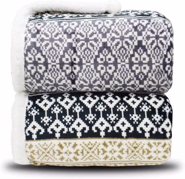 Velosso Scandinavian Norwegian Ethnic Printed Fleece Reverse Throw in Grey and Multicolour
