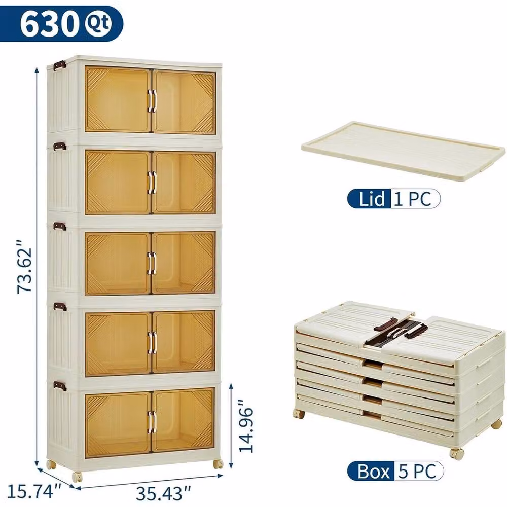 VOGREX 5 Drawer Folding Stackable Plastic Storage Bins in White and Multicolour – 2