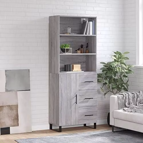 vidaXL Modern Grey Sonoma Highboard with Hinged Doors and Internal Shelves, W/D/H: 69.5 x 34 x 180 cm – 2