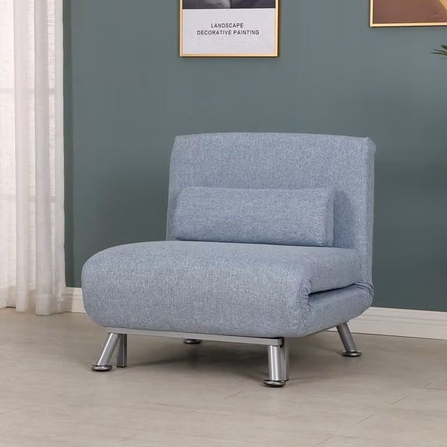 HOMCOM Modern 3-in-1 Single Sofa Bed Sleeper in Blue with Fabric Upholstery and Metal Frame