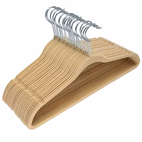 Coopers of Stortford Ultra-Slim Non-Slip Velvet Hangers in Beige, Pack of 30