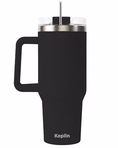 Keplin Insulated Travel Tumbler with Handle and Straw, 1200 ml, Black – 9