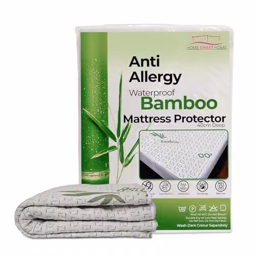 Home Sweet Home UK Luxury Bamboo Waterproof Mattress Protector, Super King, White, W/D/H: 200 x 200 x 40 cm