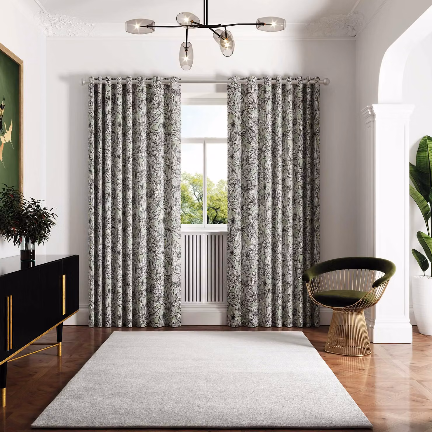 Ted Baker Vietnm Floral Lined Eyelet Curtains in Green, W: 167.64 cm, H: 182.88 cm – 2