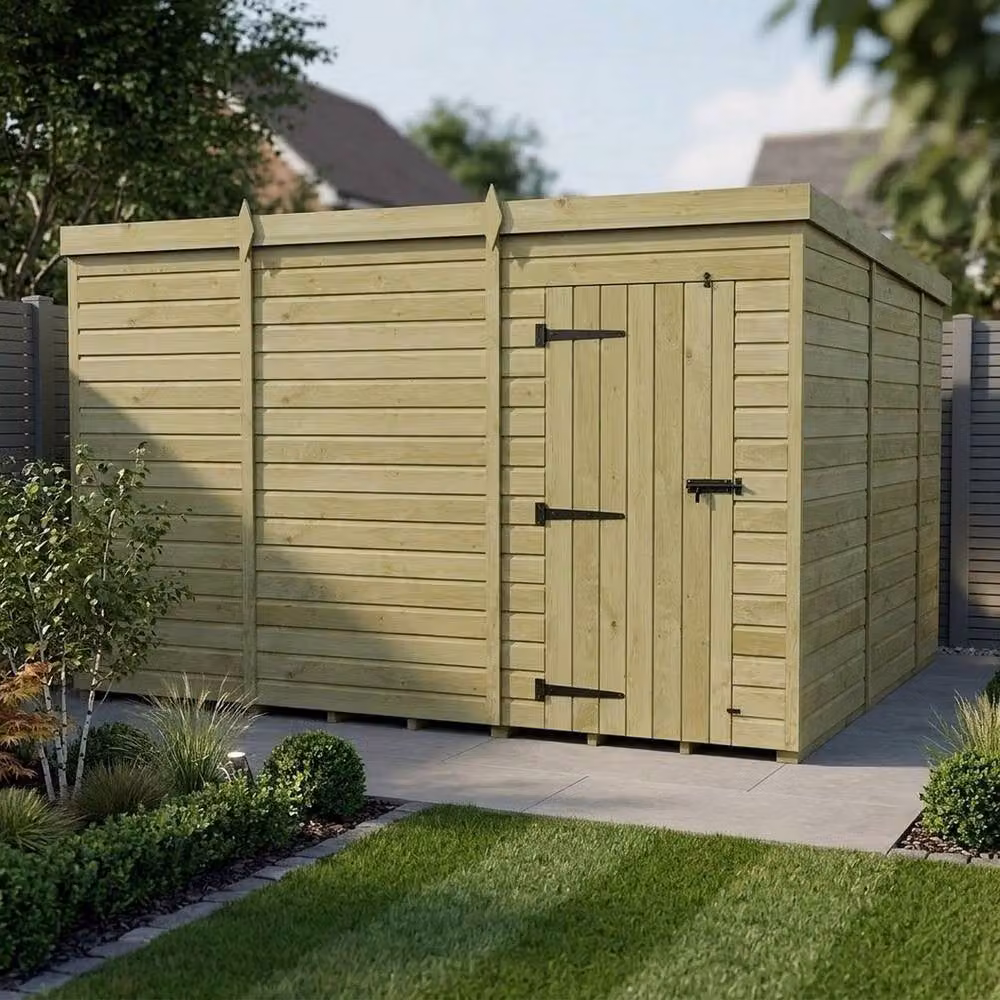 Buttercup Farm Pent Garden Shed in Brown Timber with Single Door and No Windows W: 305 cm, D: 305 cm, H: 210 cm – 2