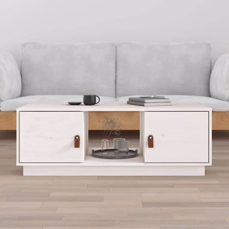 Berkfield Home Beautiful White Solid Wood Pine Coffee Table W/D/H: 100 x 50 x 35 cm