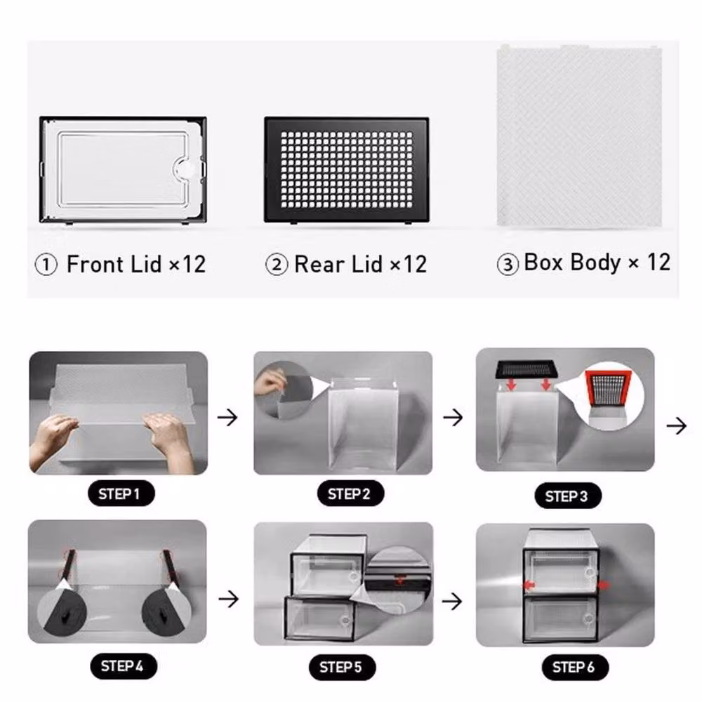NESTLUNE 12 Pack Stackable and Foldable Black and Transparent Plastic Trainer Organisers – 5