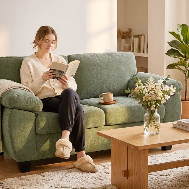 HOMCOM 2 Seater Green Chenille Upholstered Sofa with Spring Cushions