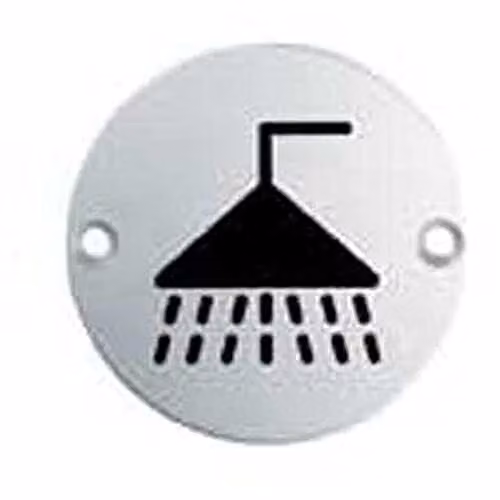 Loops Brushed Stainless Steel Bathroom Shower Symbol Sign, 76mm Diameter, 64mm Fixing Centres, Silver