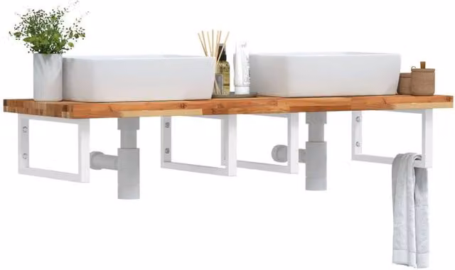 Berkfield Home Wall Mounted Basin Shelf in Brown Acacia Wood and Steel