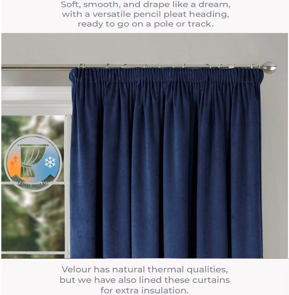 Luxury Living Montreal Navy Blue Velvet Taped Top Curtains, Width: 117 cm, Drop: 183 cm – 3