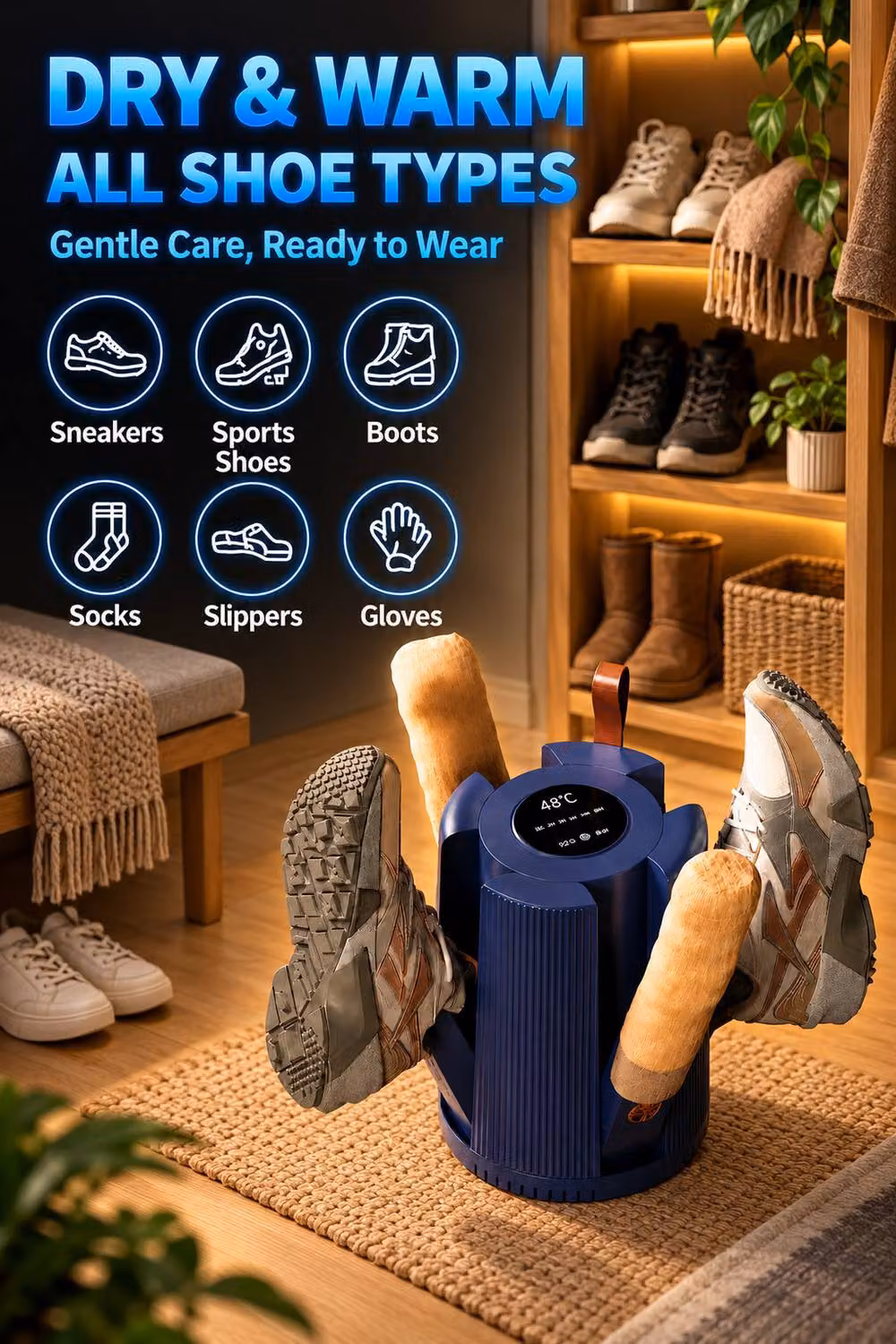 INMTFEI 3-in-1 Foldable Heat Shoe Dryer for Shoes, Boots and Gloves, Blue – 2