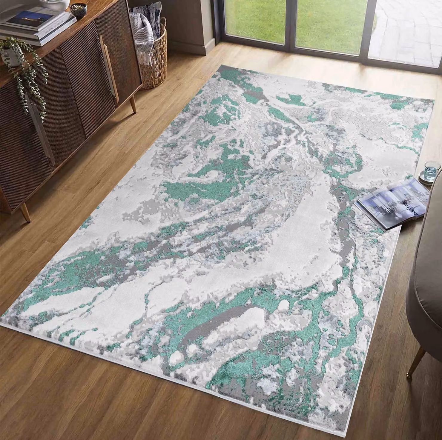 Desire Rugs Picasso Modern Abstract Area Rug in Aqua, Turquoise, Silver and Multicolour, W/D: 120 x 170 cm – 6