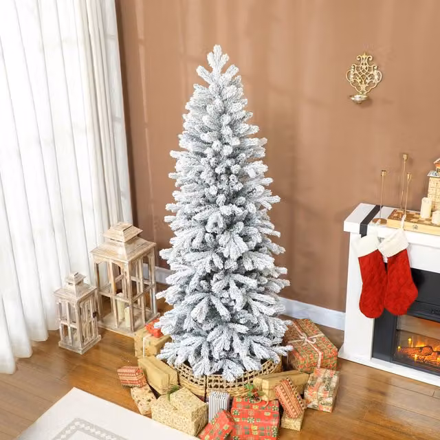 HOMCOM 6ft Green Pencil Christmas Tree with Snow and Realistic Tips – 1