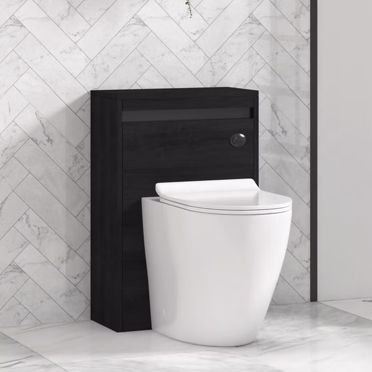Royal Bathrooms Orion 540mm Hale Black BTW WC Unit with Elva Rimless Short Projection Toilet Pan, Slim Seat and Cistern with Black Accent Trim