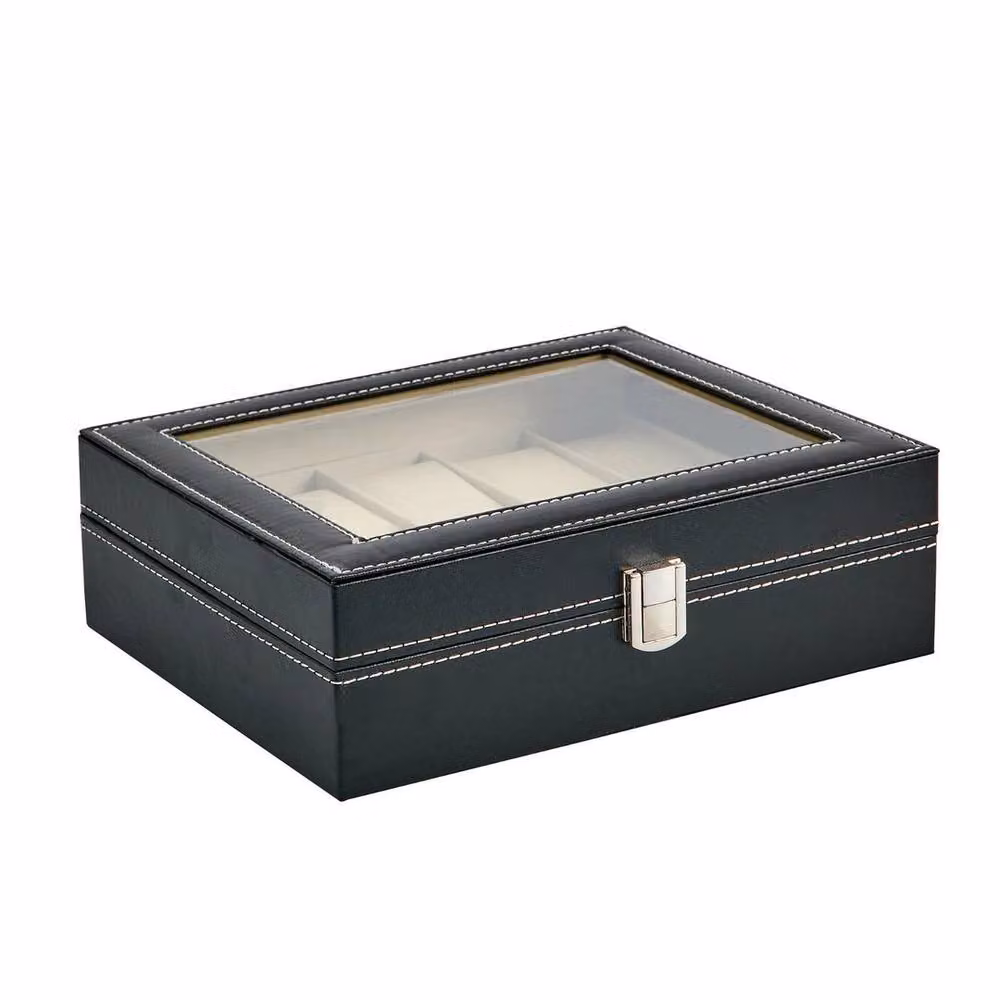 FLAVORA 10 Grid PU Leather Watch Display Box and Collection Storage Case in Black – 3