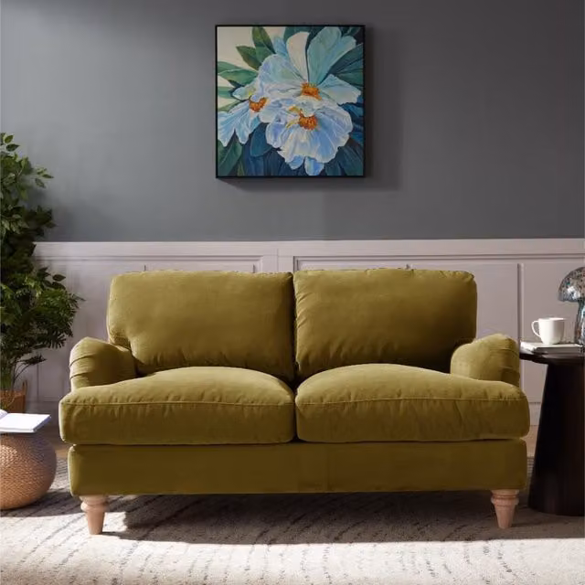Halo Sofa in Olive Green Velvet