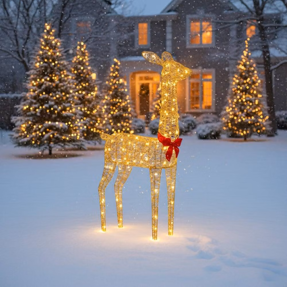 Pegdev Gold Rattan LED Christmas Deer with 350 Warm White Lights, Height: 108 cm – 2