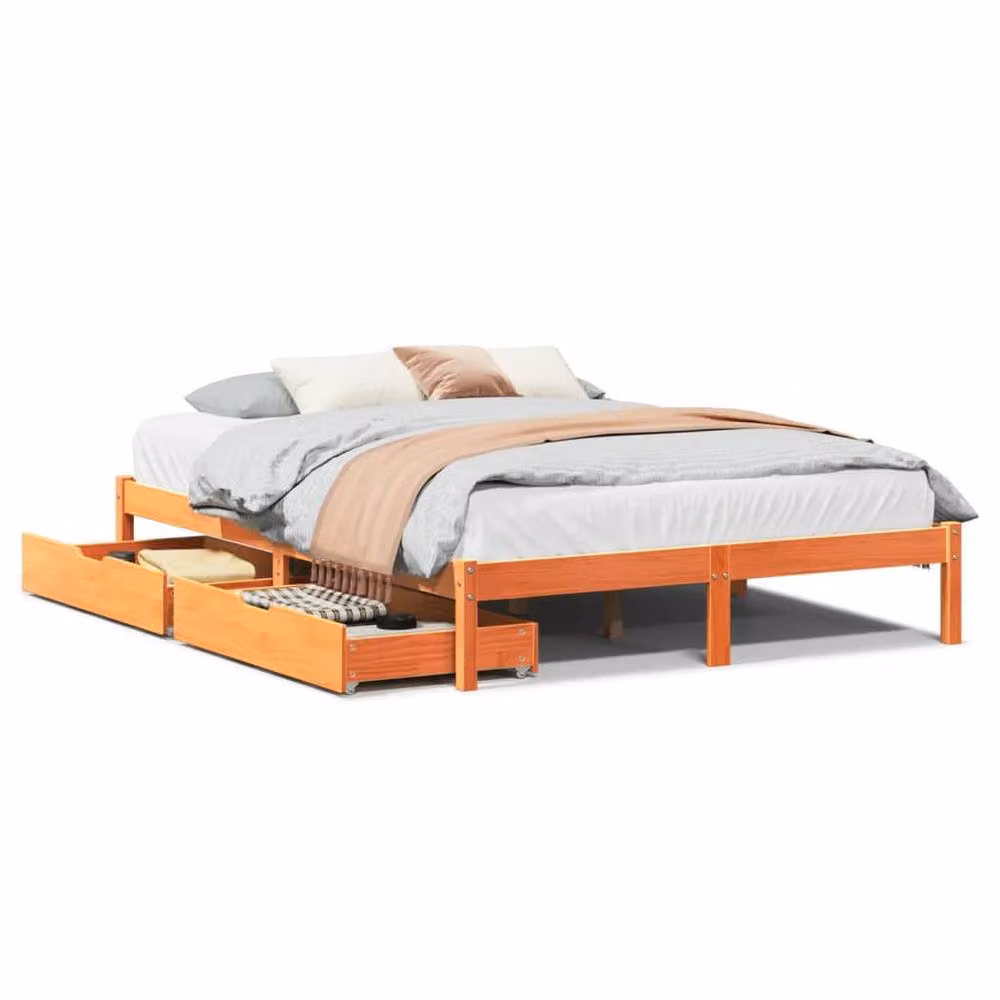 Berkfield Home King Size Solid Wood Pine Bed Frame with Drawers, Wax Brown, W: 150 cm, D: 200 cm – 2