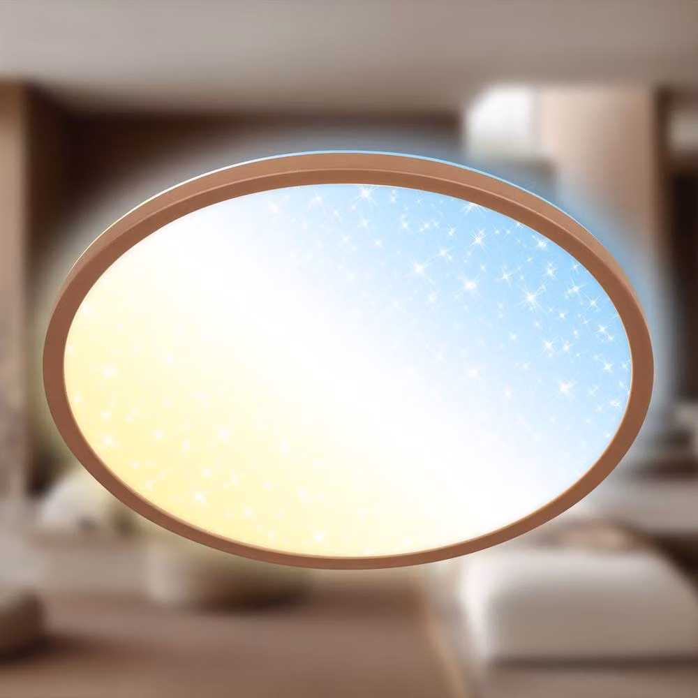 Briloner Slim LED Panel Ceiling Light with Starry Sky Effect, Dimmable with Remote Control, Brown, W: 37.5 cm, D: 37.5 cm, H: 4.5 cm – 2