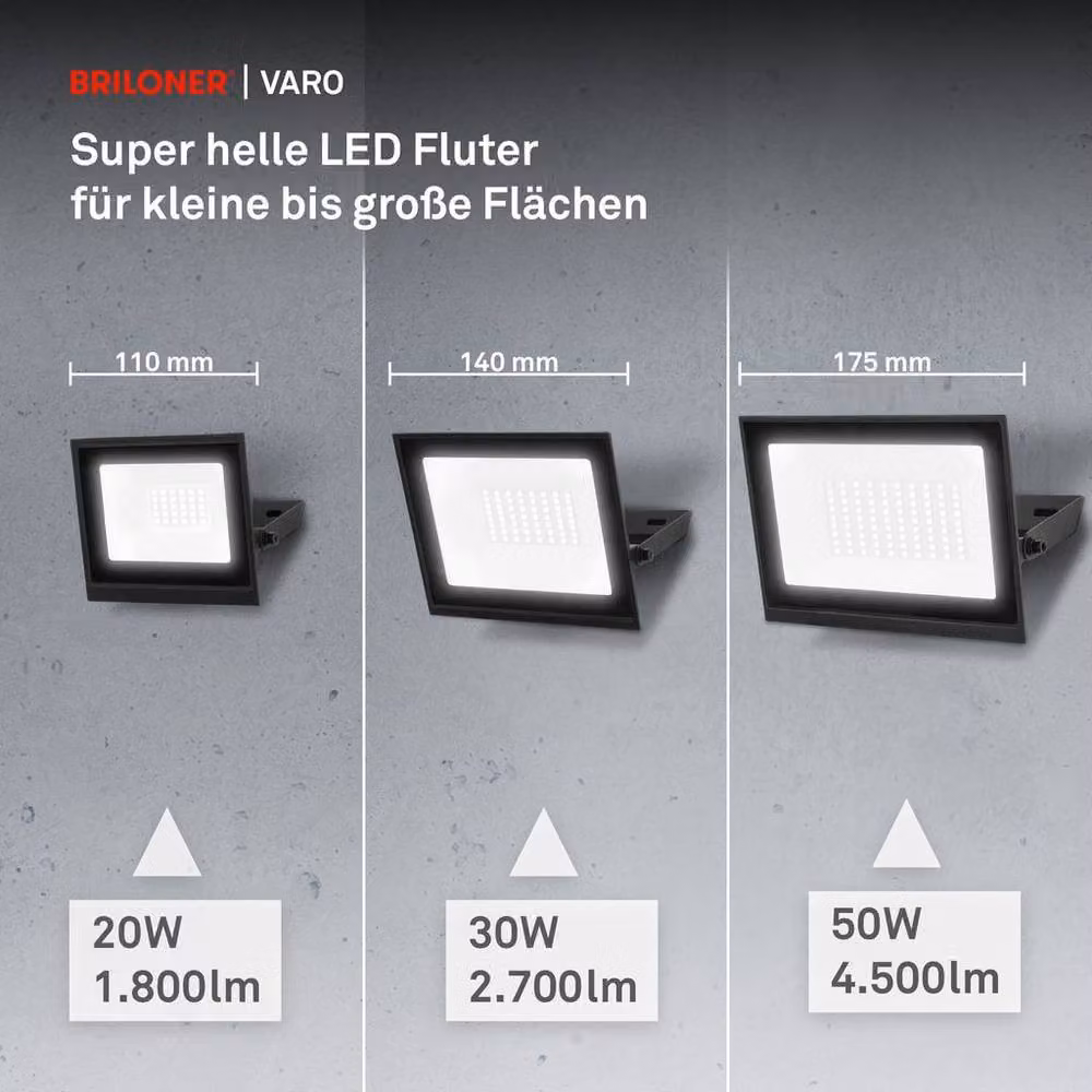 Briloner Black LED Outdoor Floodlight Wall Light, 20W, 1800lm, IP65, Adjustable, W/D/H: 11 x 14.5 x 3 cm – 9