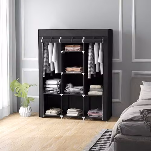 HOMCOM Fabric Wardrobe with Roll Shutter and Internal Shelves in Black, W/D/H: 125 x 43 x 162.5 cm – 6