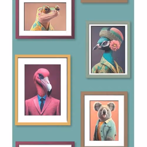 Muriva Fantastic Animals Wallpaper in Petrol and Multicolour, Modern Animal Print Design for Living Room, Bedroom, Hallway or Dining Room