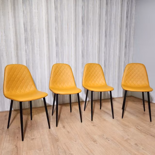 Kosy Koala Set of 4 Modern Geometric Dining Chairs in Yellow and Black Faux Leather with Metal Legs