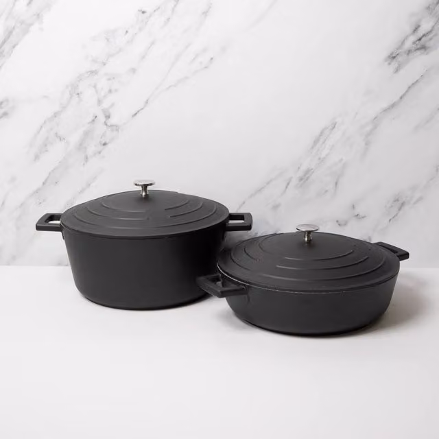 MasterClass 2pc Cast Aluminium Casserole Dish Set in Black and Grey, 4L & 5L