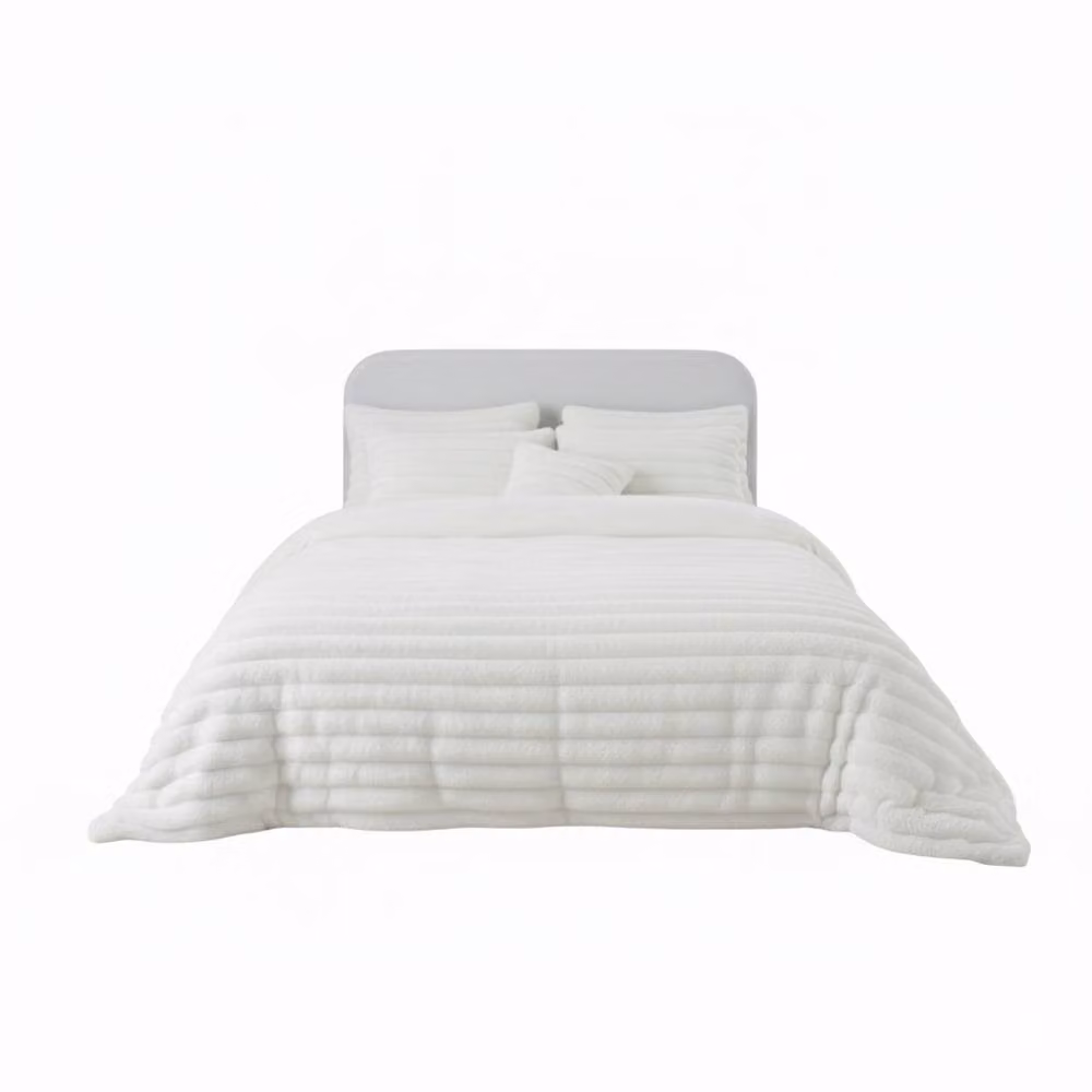 Snug City Luxury Teddy Cord Bedding Set in White, Double Size (140 x 200 cm) – 2