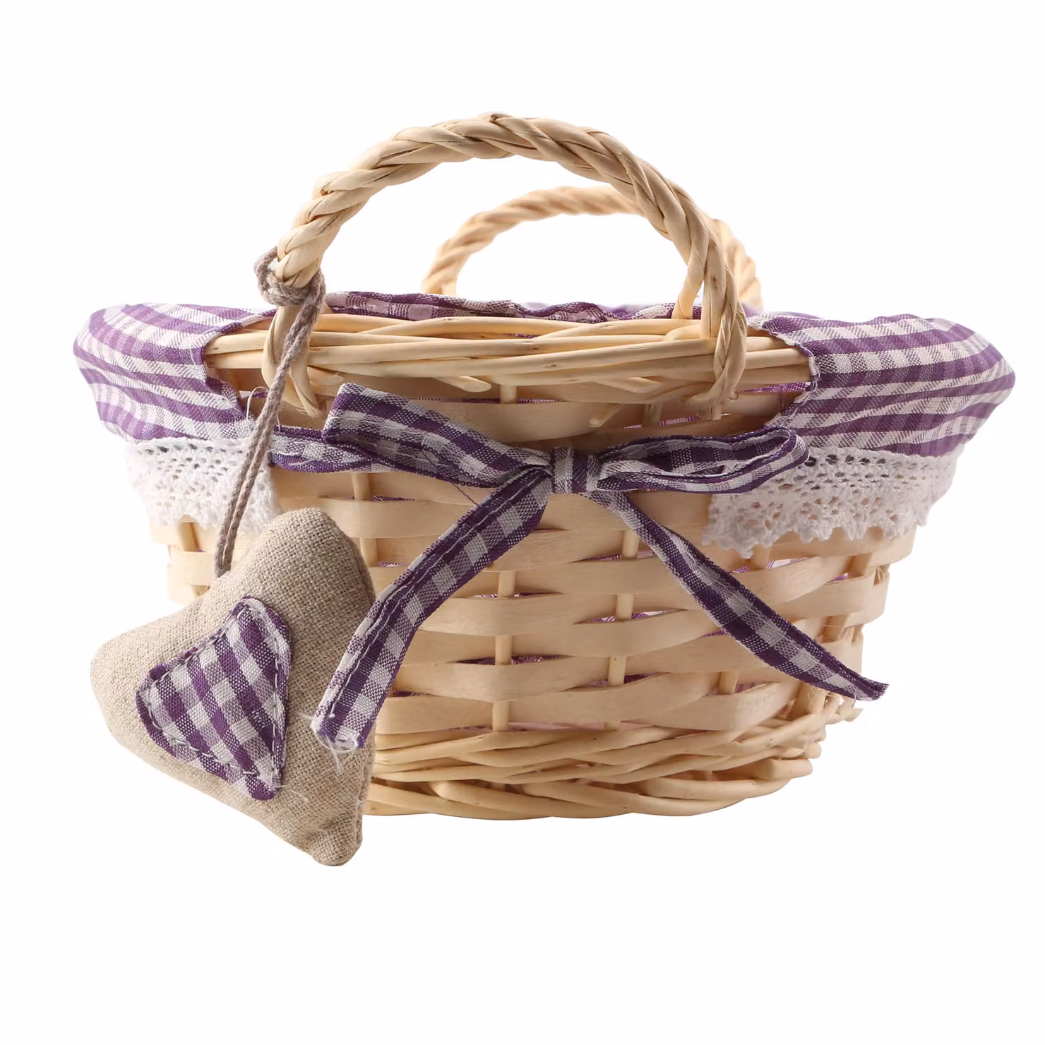 Orsina Oval Willow Basket with Purple Gingham Checked Lining – 2