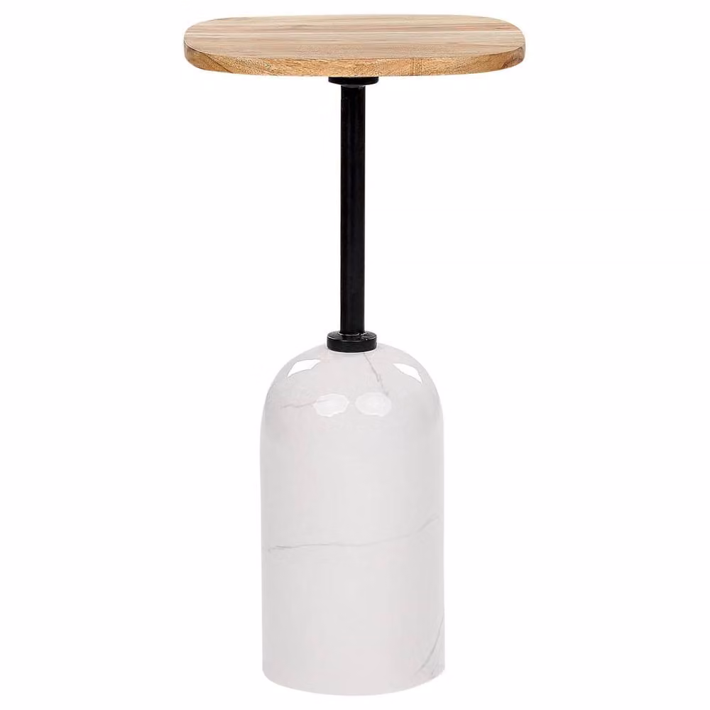 Wyld Haus Conte Living Round Side Table with Acacia Wood Top and White Marble Finish, W/D/H: 30 x 30 x 59 cm – 2
