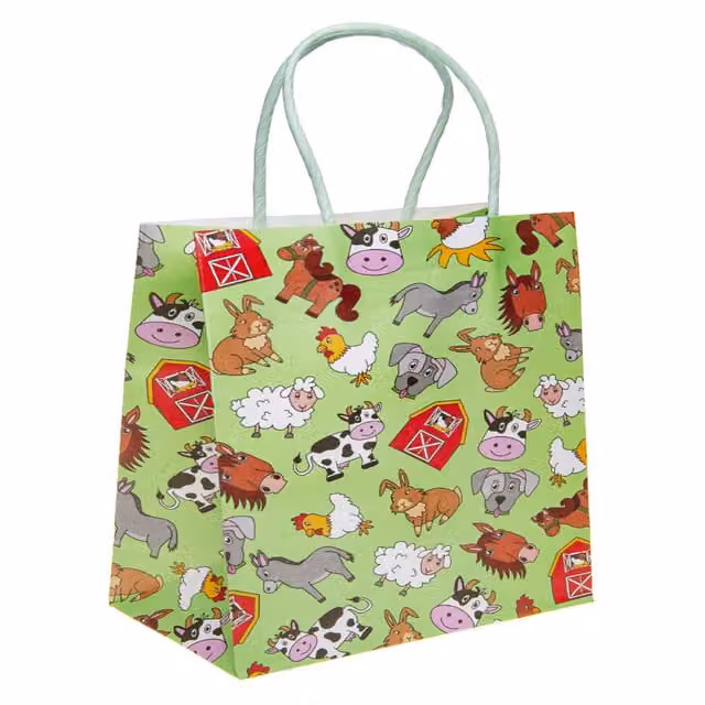 LG-Imports Pack of 12 White and Multicolour Farm Animals Paper Gift Bags for Children