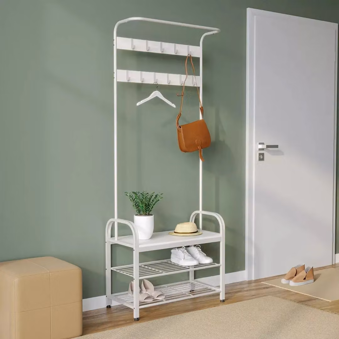 EONLION Modern Hall Tree with Shoe Bench and Coat Hooks in White – 2