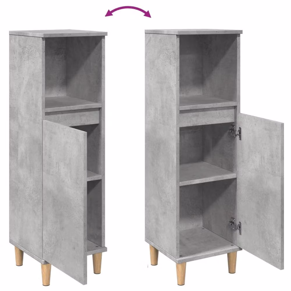 Berkfield Home Grey Bathroom Cabinet with Hinged Doors and Open Shelf, W/D/H: 30 x 30 x 100 cm – 3