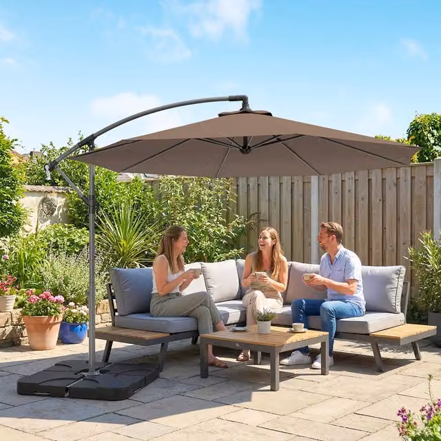 Outsunny Coffee Brown Garden Cantilever Banana Parasol Umbrella