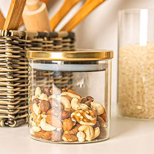 Argon Tableware Scandi Airtight Glass Storage Jar with Gold Metal Lid, 550ml – 2
