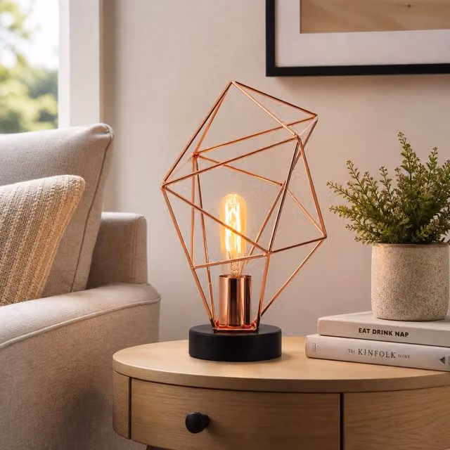 Orsina Modern Copper Angular Wire Table Lamp with Matte Black Base – 2