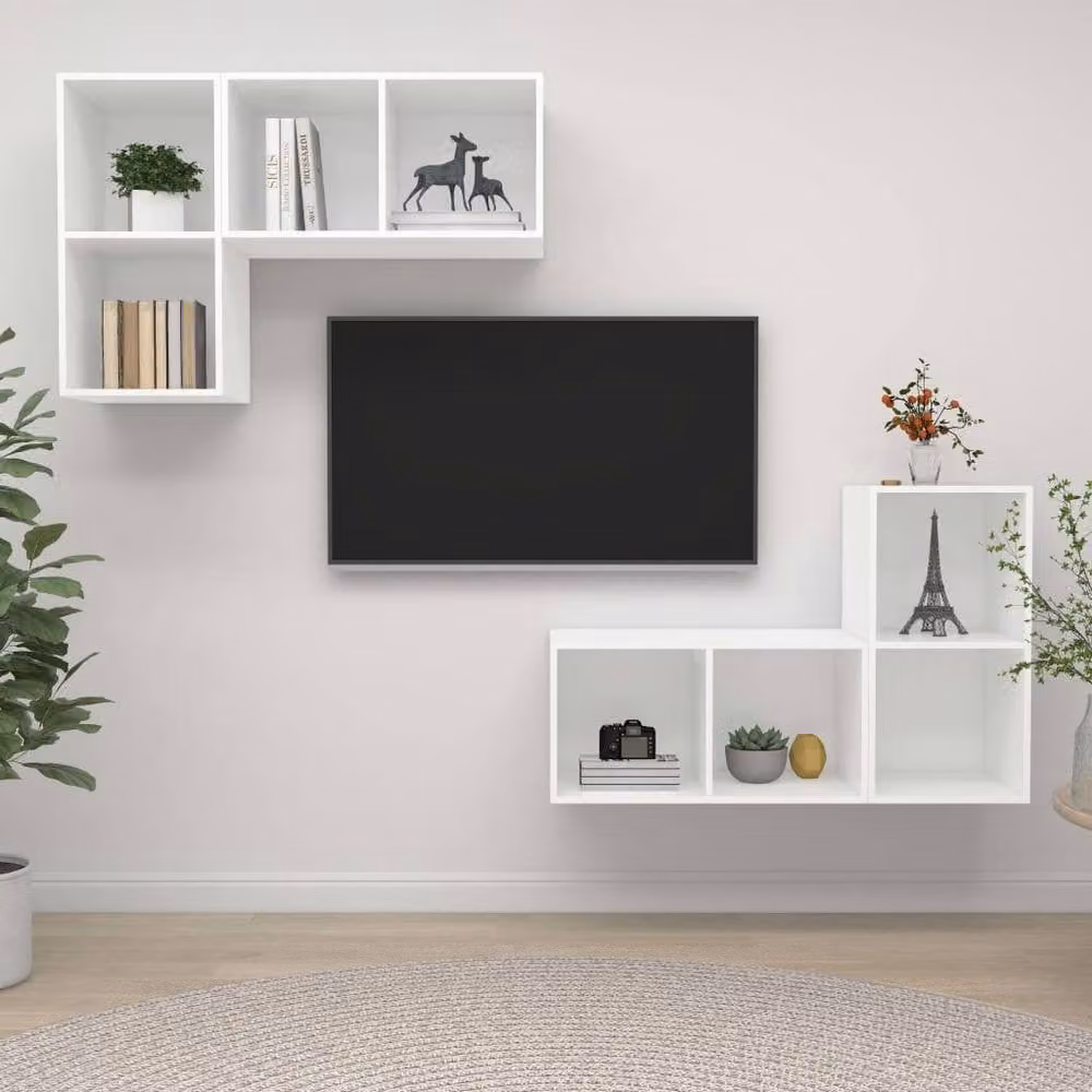 Berkfield Home Set of 4 White Minimalist Wall-Mounted Living Room Cabinets in MDF – 1