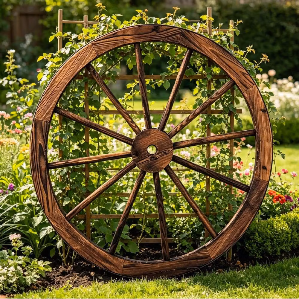 Gr8 Garden Rustic Wooden Wagon Wheel Wall Decor, Brown, Diameter: 90 cm – 4