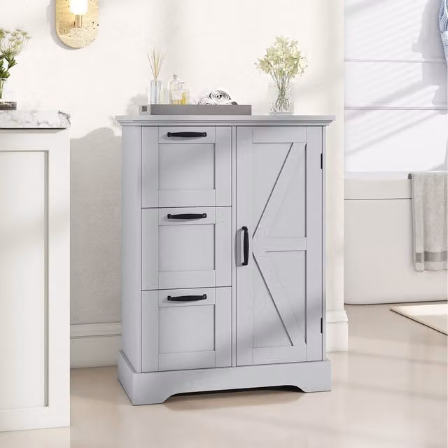 COSTWAY Grey Rustic Farmhouse Accent Cabinet in MDF