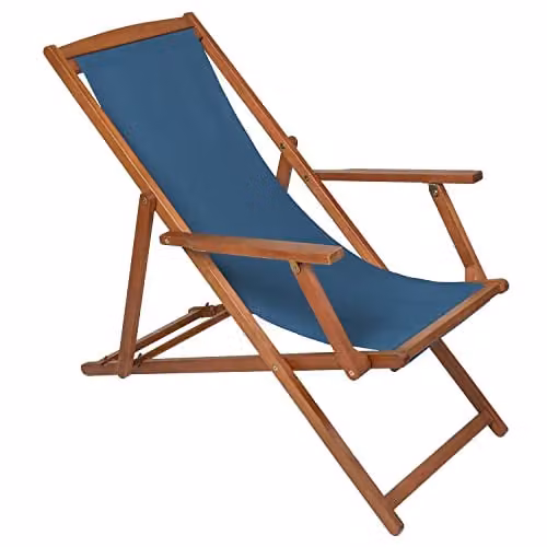 Charles Bentley FSC Acacia Wood Deck Chair in Petrol Blue with 3 Reclining Positions, W/D/H: 107 x 94 x 61 cm