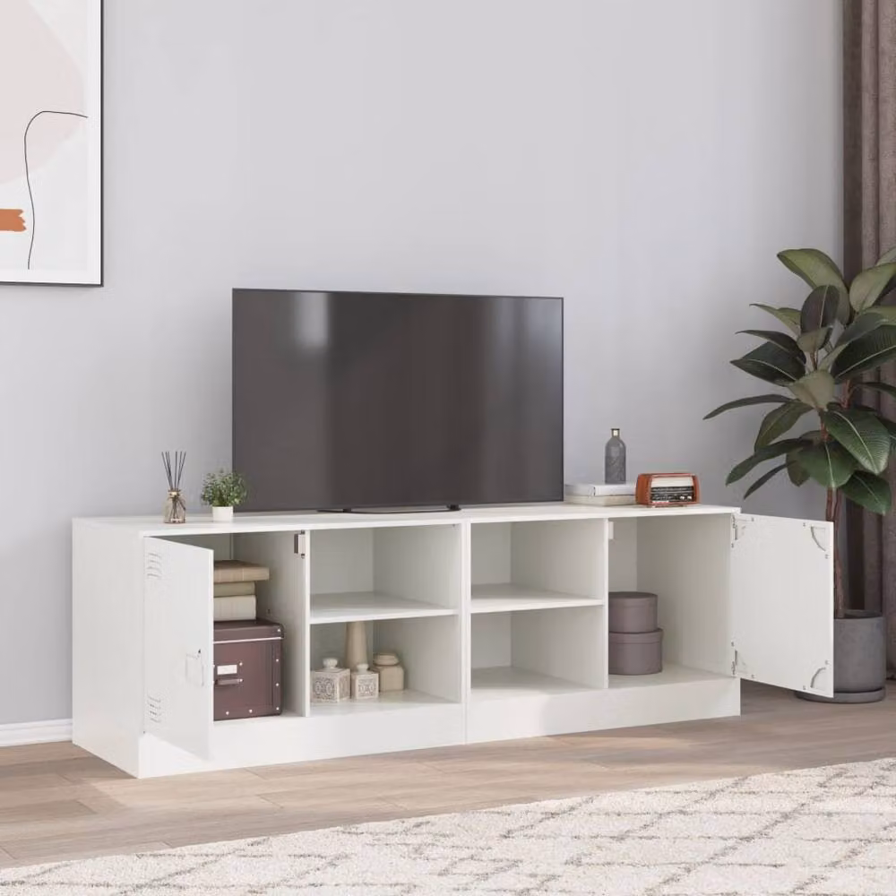 Berkfield Home Set of 2 White Steel TV Cabinets, W/D/H: 67 x 39 x 44 cm – 2