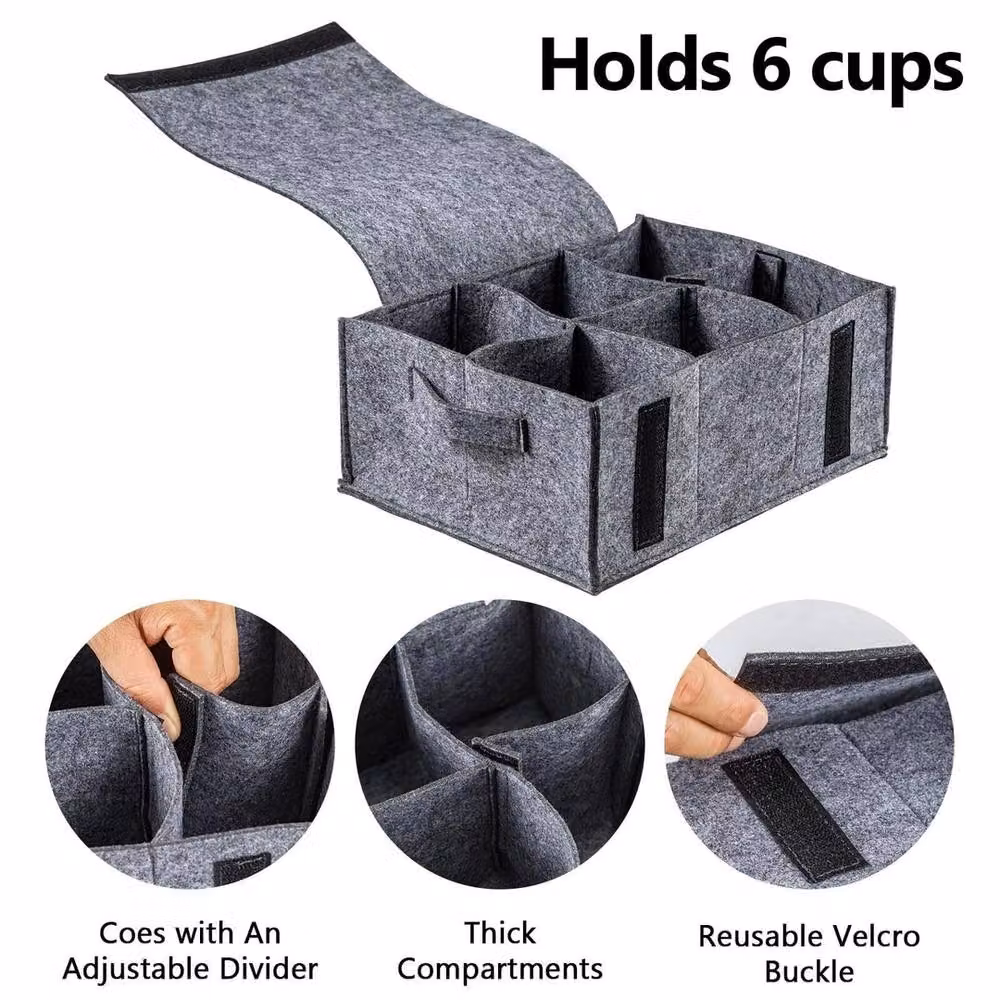 Havendro Grey Felt Camping Dinnerware Bag with Plate and Cup Holders – 4