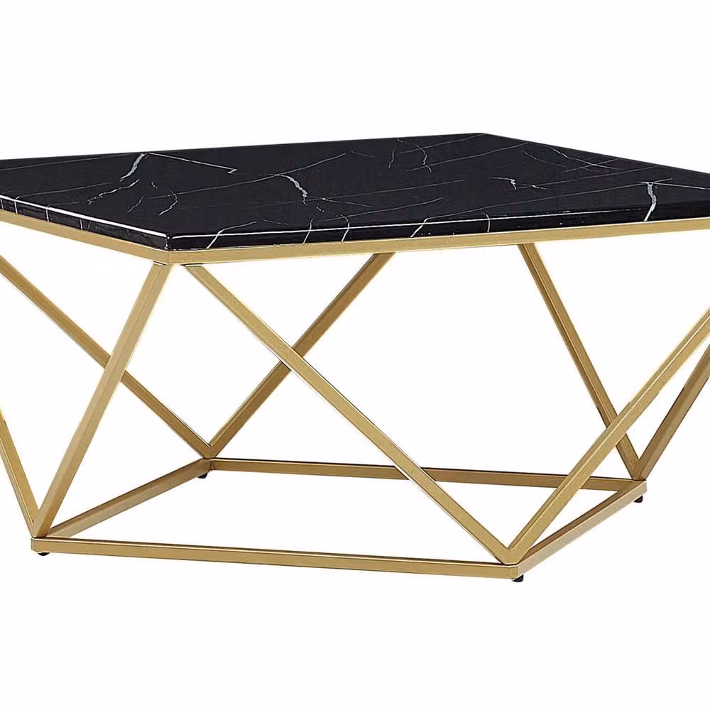 Wyld and Coco Black Marble Veneer Coffee Table with Gold Metal Base, W/D/H: 80 x 80 x 40 cm – 2