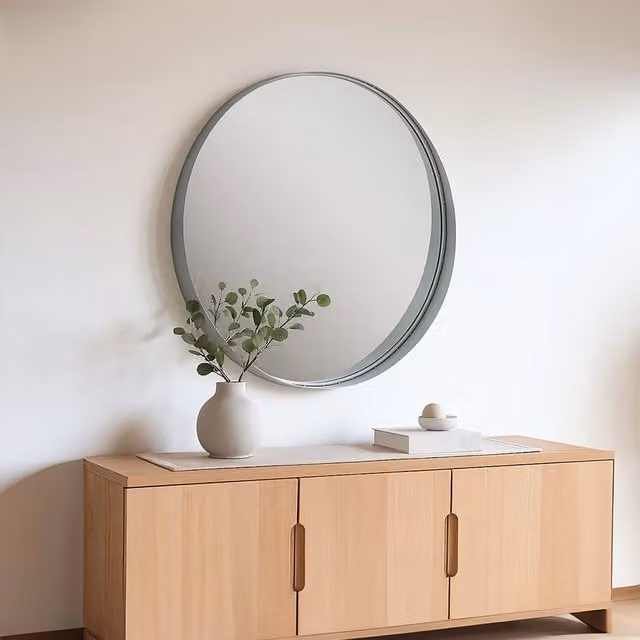 Orsina Avento Round Silver Metal Wall Mirror