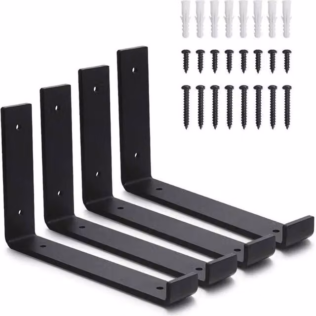 FLAVORA Heavy Duty Iron Shelf Brackets, 4 Pack, Black Matt, W/D/H: 25 x 25 x 25 cm